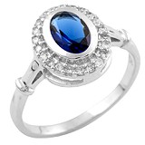 Женское серебряное кольцо с синт. сапфиром и куб. циркониями, 1619983
