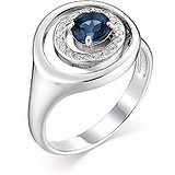 Женское серебряное кольцо с куб. циркониями и сапфиром, 1646351