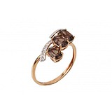 Женское золотое кольцо с дымчатыми кварцами и бриллиантами