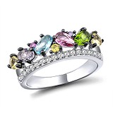 Женское серебряное кольцо с куб.циркониями и цветными камнями, 1717007