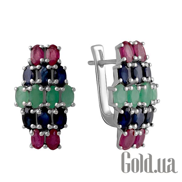 

Серьги Fresh Jewelry, Серебряные серьги с изумрудами, сапфирами и рубинами