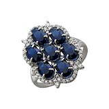 Женское серебряное кольцо с куб. циркониями и синт. сапфирами, 1617680