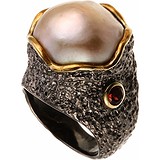 Женское серебряное кольцо с гранатами и жемчугом в позолоте, 1646609