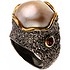Женское серебряное кольцо с гранатами и жемчугом в позолоте - фото 1