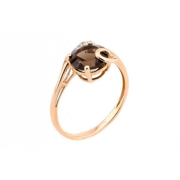 Женское золотое кольцо с дымчатым кварцем и бриллиантами