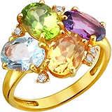 Женское золотое кольцо с куб. циркониями, цитрином, аметистом, хризолитом и топазом, 1656850