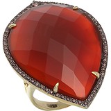 Женское серебряное кольцо с куб. циркониями и агатом в позолоте, 1669906