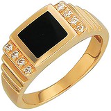 Мужское золотое кольцо с ониксом и куб. циркониями, 1603859