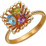 Женское золотое кольцо с хризолитом, топазом и аметистом, 1667091