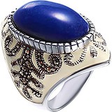 Женское серебряное кольцо с лазуритом, эмалью и марказитами, 1670419