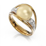 Женское золотое кольцо с культив. жемчугом и бриллиантами, 1704467