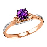 Женское золотое кольцо с бриллиантами и аметистом, 578067