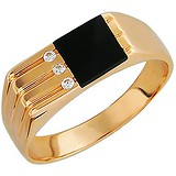 Мужское золотое кольцо с ониксом и куб. циркониями, 1603860