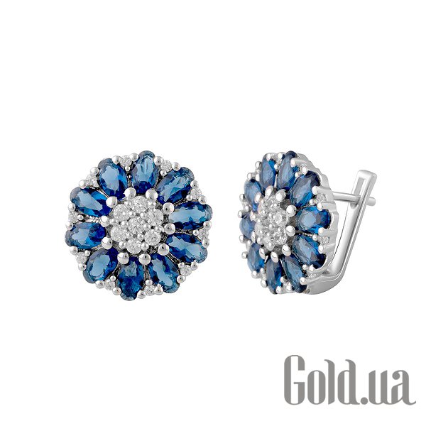 

Серьги Fresh Jewelry, Серебряные серьги с куб. циркониями и синт. сапфирами