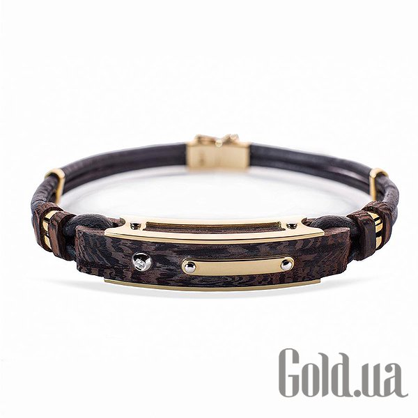 

Шнурок на руку Украина, Кожаный браслет с золотыми вставками с куб. цирконием, 21