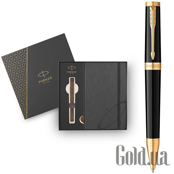

Ручка Parker, Набор шариковая ручка с блокнотом Ingenuity Black Lacquer GT BP 60 032b24