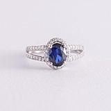 Женское серебряное кольцо с куб. циркониями и сапфиром, 1796629