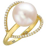 Женское золотое кольцо с бриллиантами и культив. жемчугом, 1685014