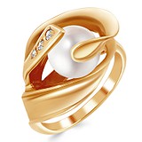 Женское золотое кольцо с искусств. жемчугом и куб. циркониями