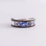 Женское серебряное кольцо с куб. циркониями и сапфирами, 1796630