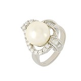 Женское серебряное кольцо с жемчугом и куб. циркониями, 1533719