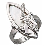 Женское серебряное кольцо с куб. циркониями и перламутром, 1610775