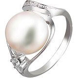 Женское серебряное кольцо с культив. жемчугом и куб. циркониями, 1612311