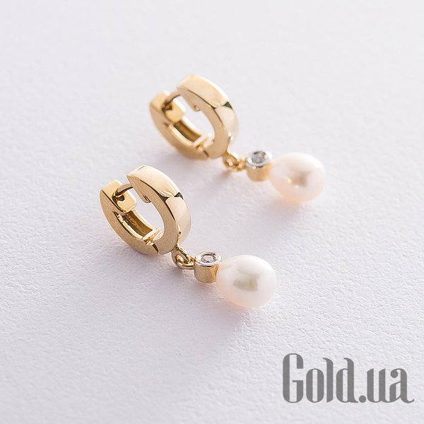 

Серьги с подвесками Украина, Золотые серьги с бриллиантами и культив. жемчугом