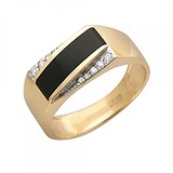 Мужское золотое кольцо с ониксом и куб. циркониями, 1604376