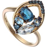 Женское золотое кольцо с куб. циркониями, бриллиантами и сапфиром, 1626904
