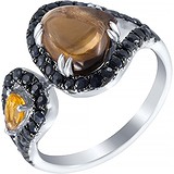 Женское золотое кольцо с раухтопазом, синт. сапфирами и цитрином, 1646872