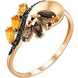 Женское золотое кольцо с раухтопазами, цитринами и куб. циркониями, 1650200