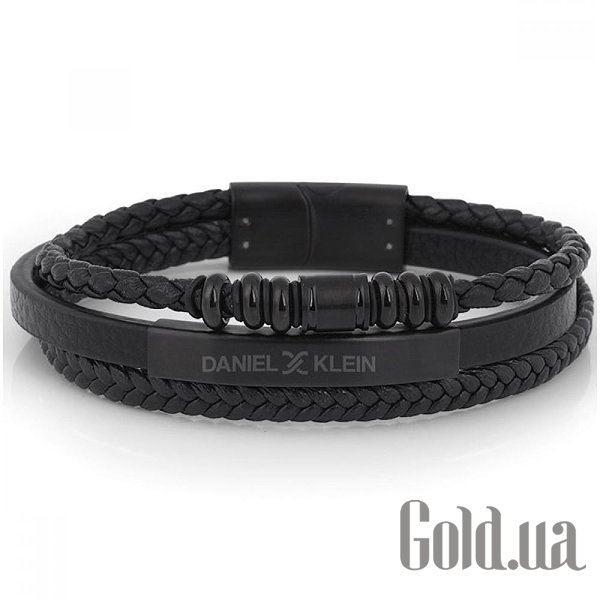 

Мужской браслет Daniel Klein, Черный, Кожаный браслет со стальными вставками