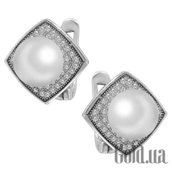 Сережки Lurie Jewelry Срібні сережки з перлами і куб. цирконіями