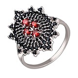 Женское серебряное кольцо с гранатами и куб. циркониями, 1617433