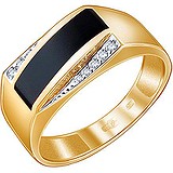 Мужское золотое кольцо с ониксом и куб. циркониями, 1625625