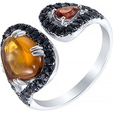 Женское золотое кольцо с кварцем, синт. сапфирами и гранатом, 1646873