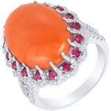 Женское золотое кольцо с корундом, рубинами и бриллиантами, 1691673