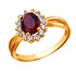 Женское золотое кольцо с куб. циркониями и синт.  гранатом - фото 1