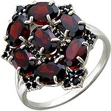 Женское серебряное кольцо с гранатами и куб. циркониями, 1617434