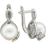Срібні сережки з куб. цирконіями і культів. перлами, 1656602