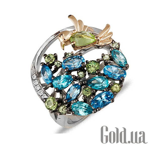 Купить Женское серебряное кольцо с бриллиантами и полудрагоценными камнями от Swarovski