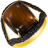 Женское золотое кольцо с тигровым глазом и синт. сапфирами, 1646875