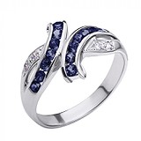 Женское серебряное кольцо с бриллиантами и сапфирами, 1717019