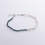 Серебряный браслет на ногу с культив. жемчугом и малахитами, 1796635