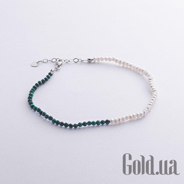 

Браслет на ногу Украина, Серебряный браслет на ногу с культив. жемчугом и малахитами, 24