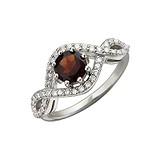 Женское серебряное кольцо с гранатом и куб. циркониями, 1616669