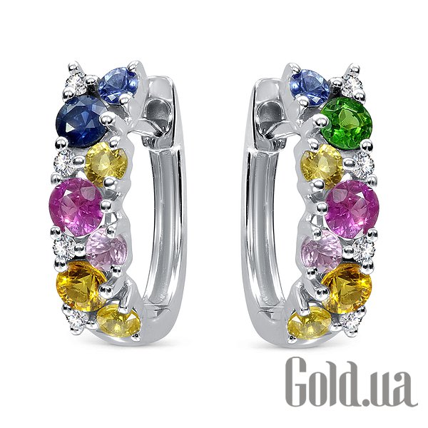 

Серьги-кольца Lurie Jewelry, Золотые серьги с бриллиантами, сапфирами и рубинами