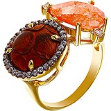 Женское серебряное кольцо с куб. циркониями, ювелирным стеклом и кожей в позолоте, 1648926