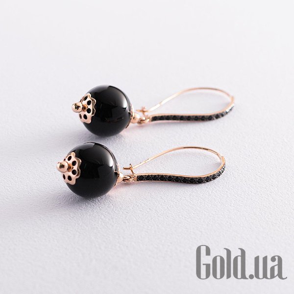 

Серьги с подвесками Украина, Золотые серьги с агатами и куб. циркониями